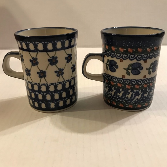 Set Of 2 Boleslawiec Polish Pottery UNIKAT J.Chyla Coffee/Tea Cups/Mugs - Picture 2 of 10